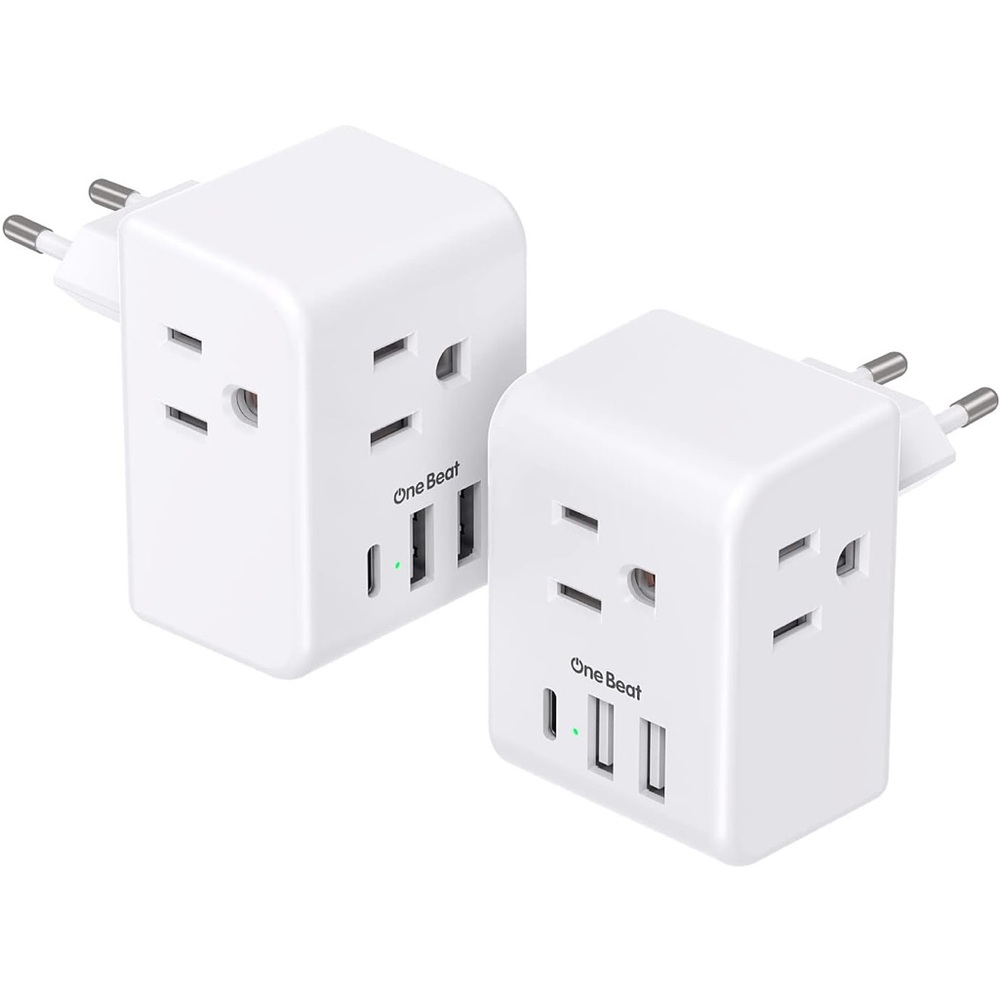 One Beat White Travel Adapters with USB Ports (2pack)